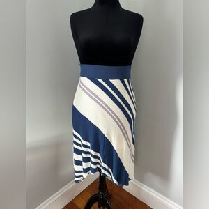 Anthropologie Bordeaux Asymmetrical Blue and White Striped Skirt - Size Medium